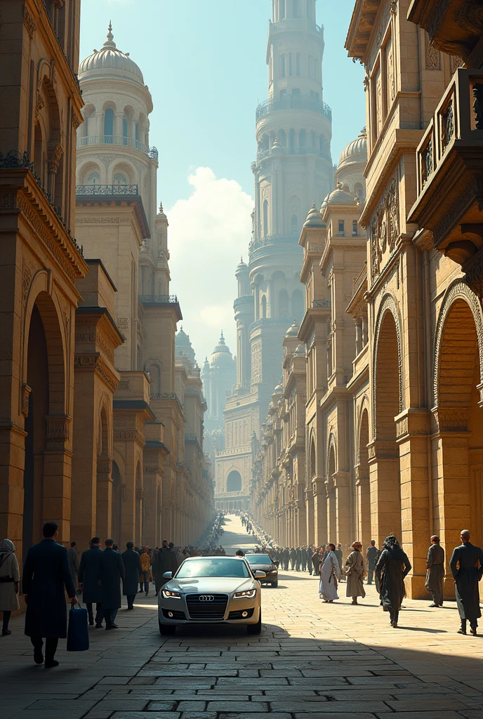 A ancient city with some cars