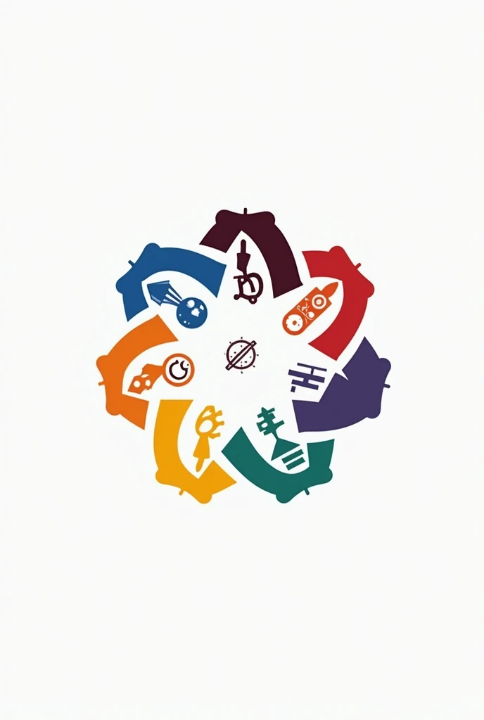 Create a logo that represents education and within it the different areas of knowledge technology, mathematics, Spanish, social, Art, science