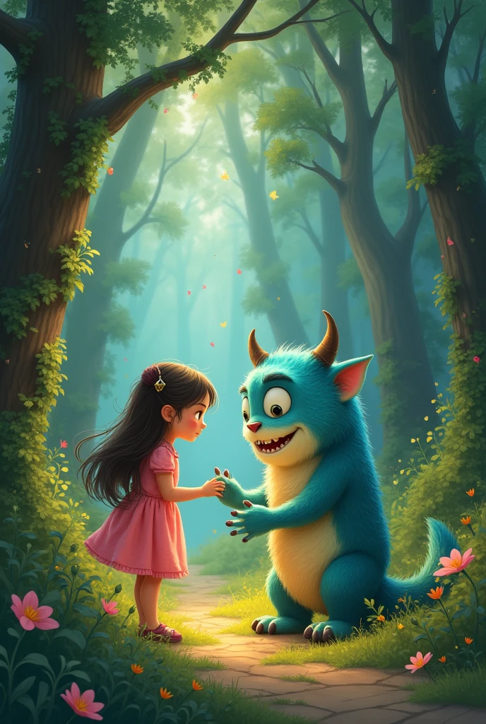 Create an image for story books
Ellie realized that sometimes things that seem scary can turn out to be wonderful, and true friendship knows no bounds where is Monste Benny