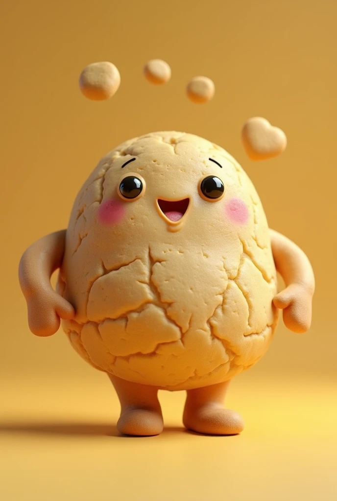 fictional character of round filled cookie with vanilla layer and brown coloring with legs and arms and realistic features