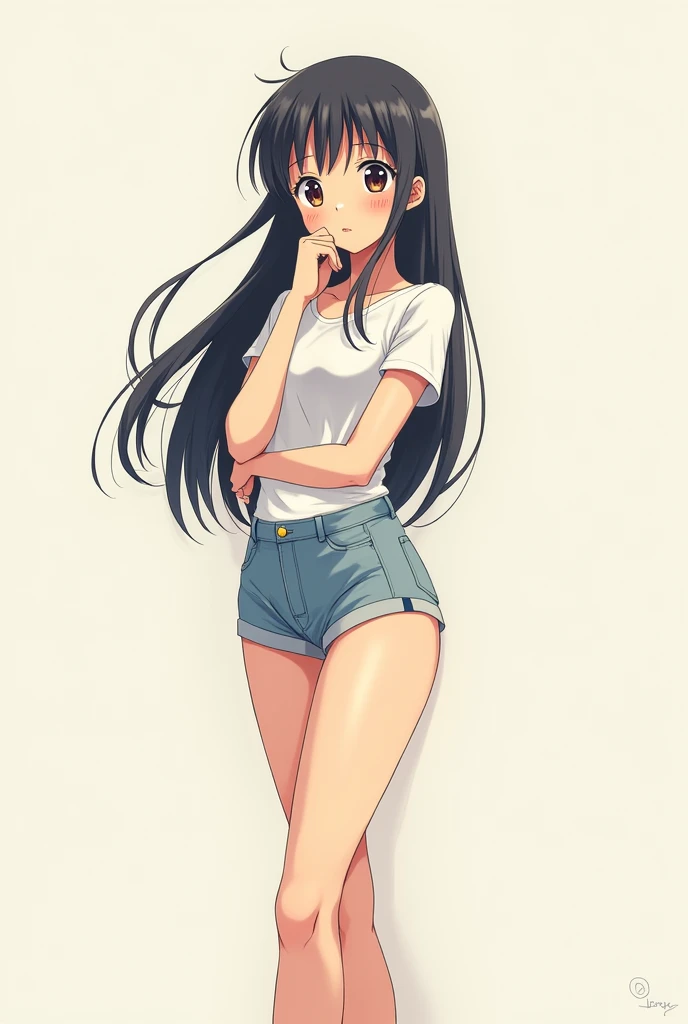 Full body view anime girl thinking 