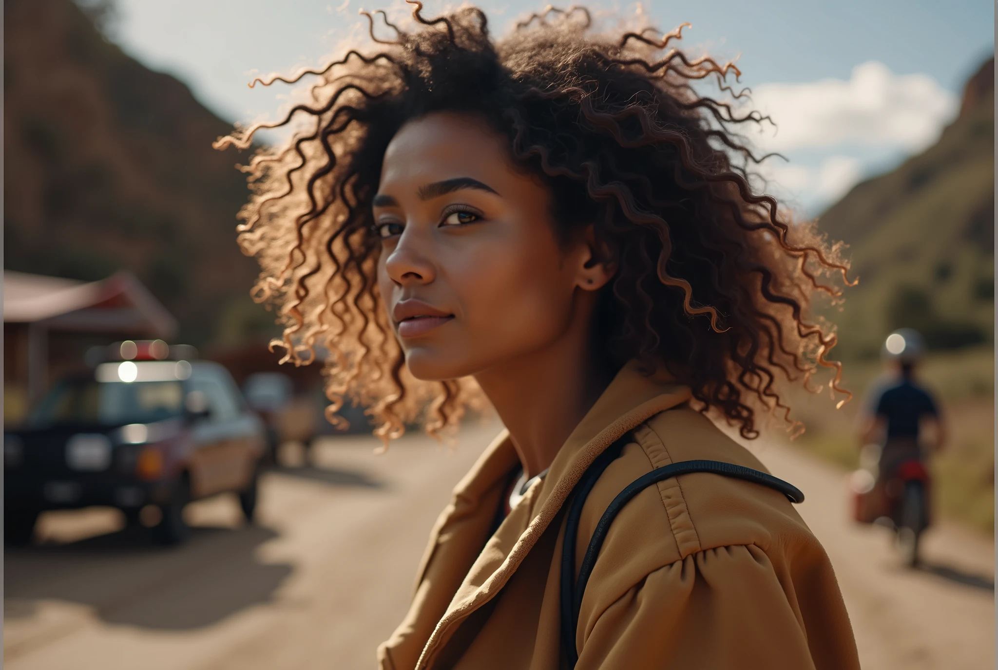 Create a hyper-realistic photo of a (((black woman))) with black hair, shown from the bust up, with her entire upper body fully visible within the frame. Her hair should be extremely voluminous, well-groomed and perfectly styled, emphasizing her fullness and health. Make sure the woman is portrayed with a clear and natural expression. The background should be (((completely black))), such as a studio backdrop or transparent, with no details or distractions, just a smooth white surface. Use soft, flattering lighting to highlight the texture and shine of her hair and skin. The photo should be ultra-photorealistic, crystal clear, 8K UHD, with fine detail and a high-quality polished finish. Make sure the entire image is sharp and in focus, with no blur or softness. Use the lens wide open for maximum sharpness and ensure that every detail in the image is perfectly clear and in focus.