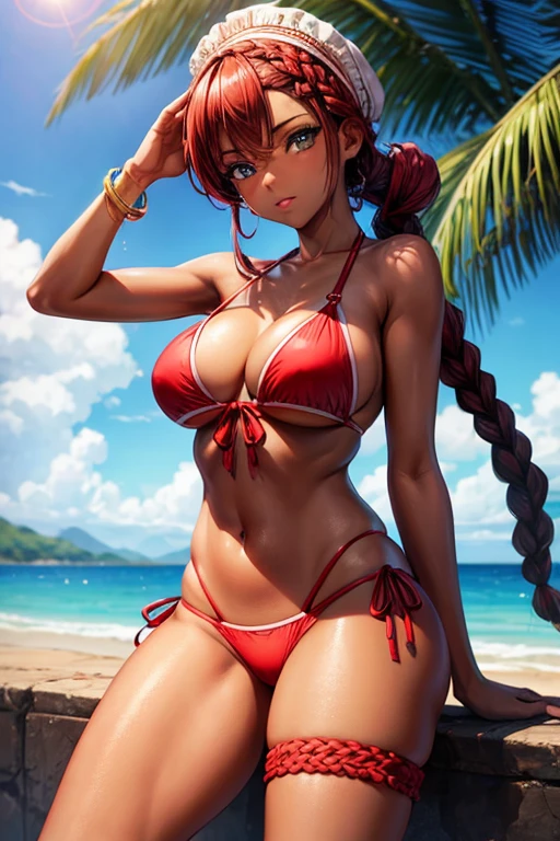 Dona africana , short braided hair , Eyes red, Bikini