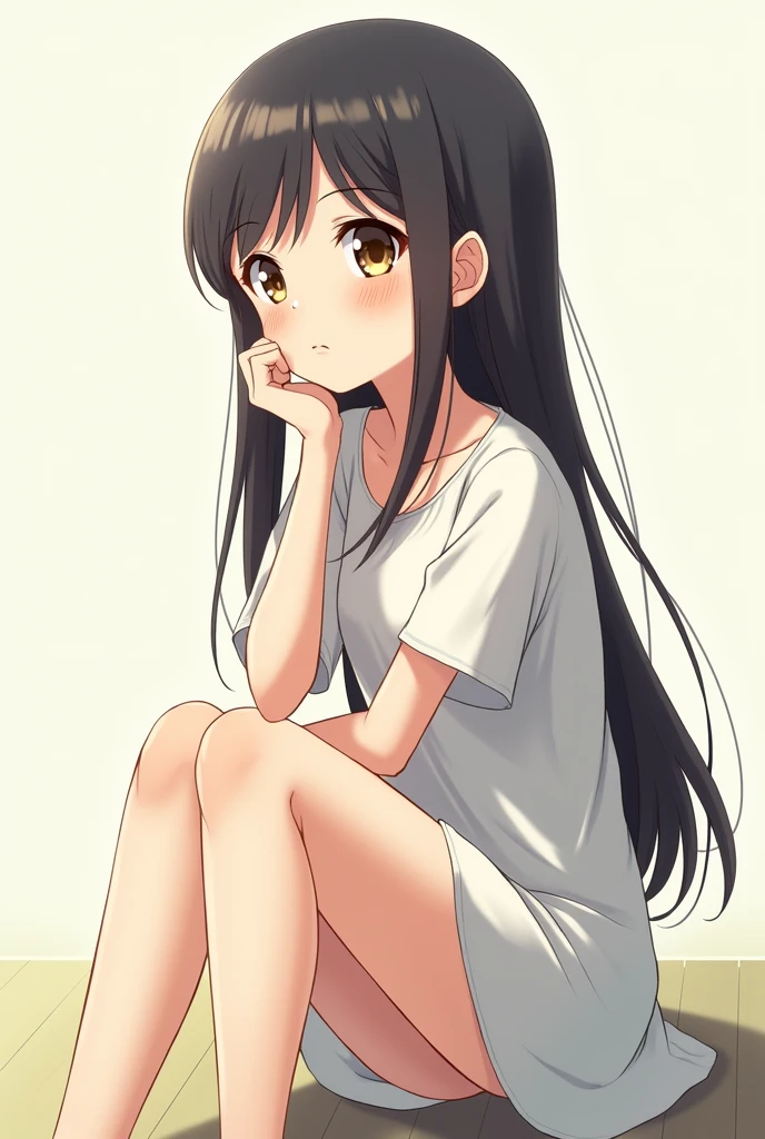 Full body view anime girl thinking