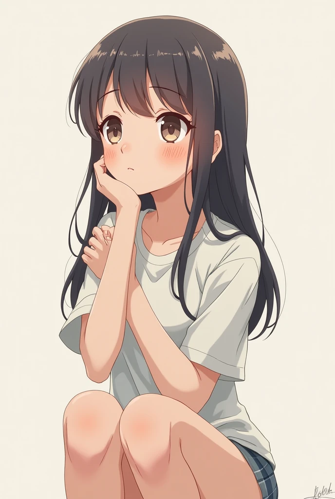 Full body view anime girl thinking