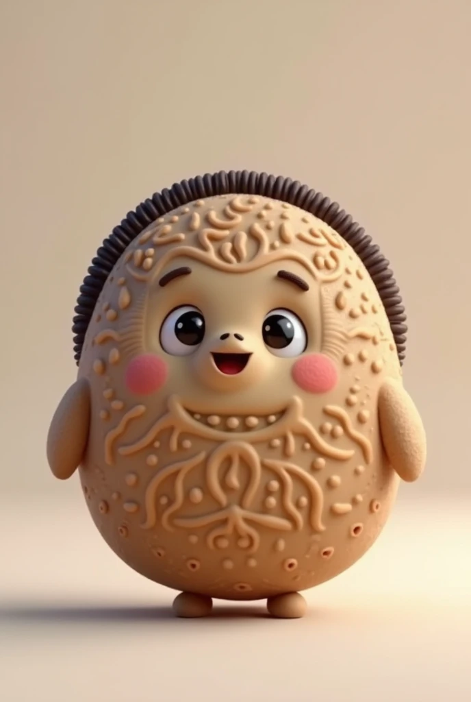 round oreo-type stuffed cookie character with realistic features