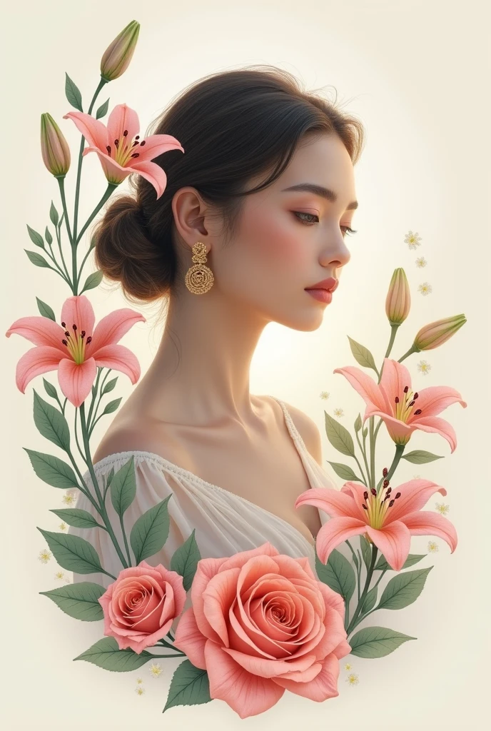 Creat a fashion designer logo with sign  musfirah with lily and roses with a girl 


