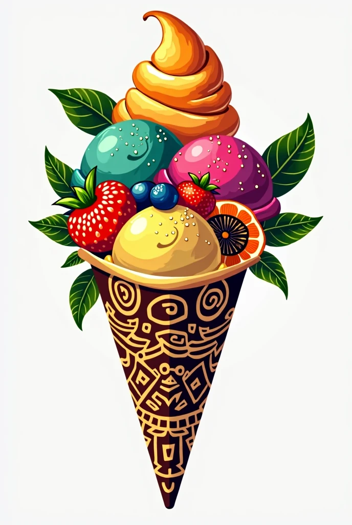 **Mon contexte est un glacier qui vend des glaces en coupelle aux fruits, avec une identité africaine forte.**
**Tu vas créer un logo qui intègre des éléments de glaces en coupelle et de fruits, tout en ajoutant une touche africaine à travers des motifs, des symboles ou des couleurs spécifiques.**
**Pour ça, voici les étapes à suivre :**
1. Sélectionner des éléments visuels représentant les glaces en coupelle et les fruits.
2. Incorporer des motifs ou symboles africains pour renforcer l’identité culturelle.
3. Utiliser une palette de couleurs vibrantes qui évoque à la fois la fraîcheur des glaces et la richesse de l’Afrique.
4. Assurer une harmonie visuelle entre les différents éléments pour créer un logo équilibré et attractif.
**Voici les caractéristiques du résultat attendu :**
- Visuellement attrayant avec des couleurs vives.
- Évoque clairement la vente de glaces et de fruits.
- Intègre des éléments de culture africaine de manière subtile mais identifiable.
- Moderne, unique, et facile à mémoriser.