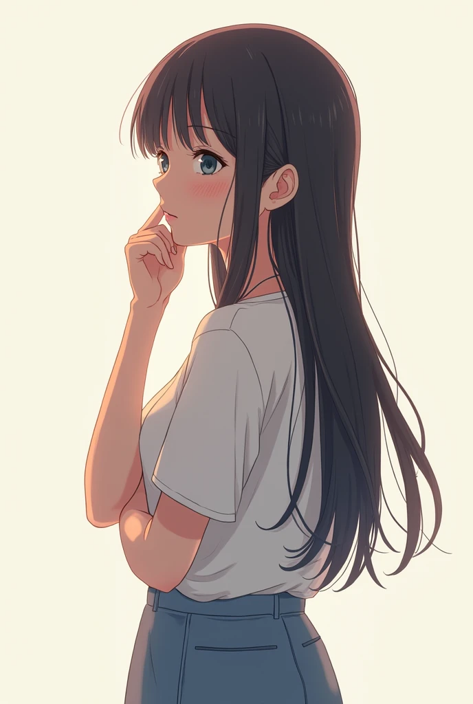 Full body view anime girl thinking