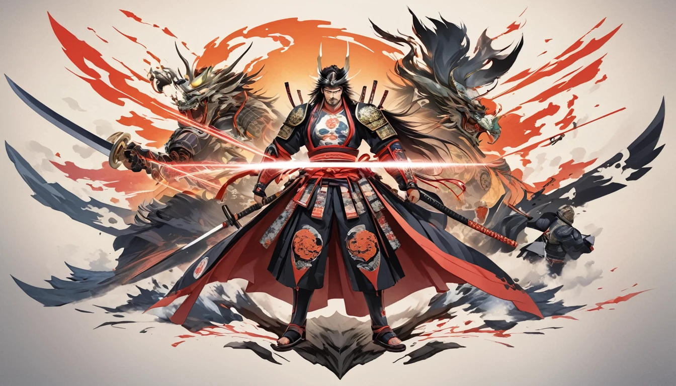 authentic illustrated Washipaper close full body infp complex evil Miyamoto Musash add weapon(perfect anatomy), Beautiful firm round busts, perfect busts, authentic tattoo designs drawn directly all over the body, bold medium, authentic samurai Art Design, Cutting-edge samurai fashion, Innovative, The center of attention,japanese prefecture, honk kong, Special laser art design, -motto,against a complex Background, --niji 50 --chaos 30 --testpfx