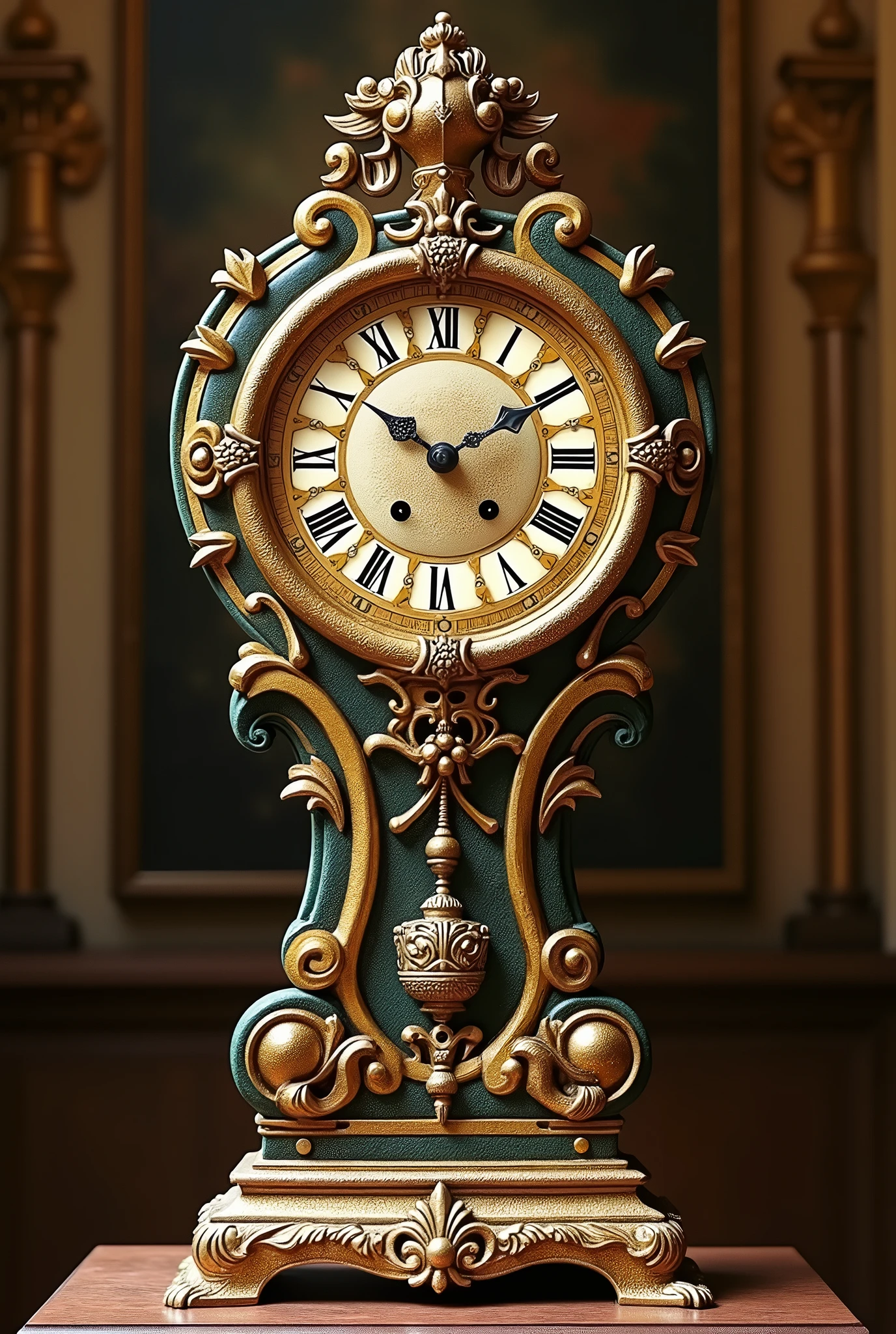 Majestueuse horloge mécanique ancienne au Design Toscano Nommée d'après la ville égyptienne sacrée, cette horloge à quartz de qualité avec chiffres égyptiens et 19 dia. Fabriquée à la main avec des feuilles d'or. Chef d'oeuvre. Haute qualité. ((Beaucoup détaillé)). 