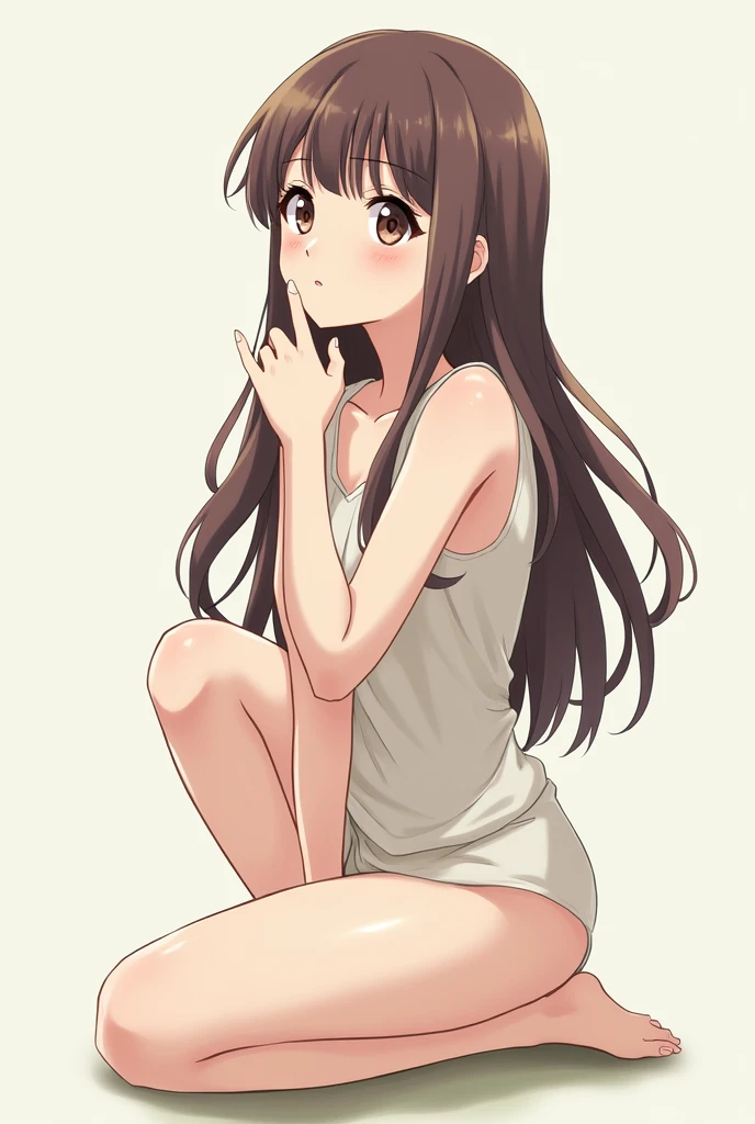 Full body view anime girl thinking