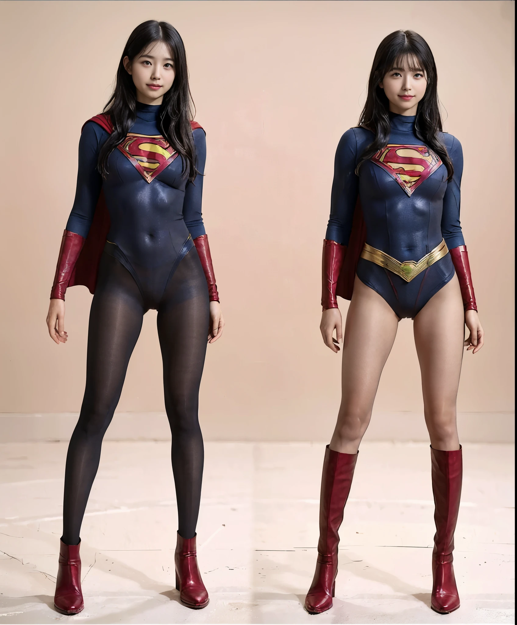 No background、(((Beautiful legs in black tights.)))、(((Legally express the beauty of your smile)))、((((Make the most of your original images)))、(((Supergirl Costume)))、(((Beautiful Hair)))、(((suffering)))、(((Please wear black tights....、Wear red boots)))、((Best image quality、8k))、((Highest quality、8k、masterpiece:1.3))、(((Preserve background )))、Sharp focus:1.2、Beautiful woman with perfect figure:1.4、Slim Abs:1.2、Wet body:1.5、Highly detailed face and skin texture、8k