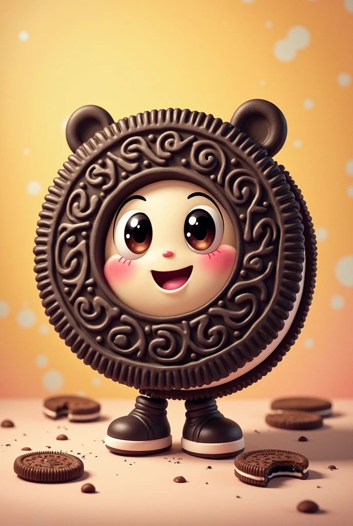 oreo-type stuffed cookie with character for logo