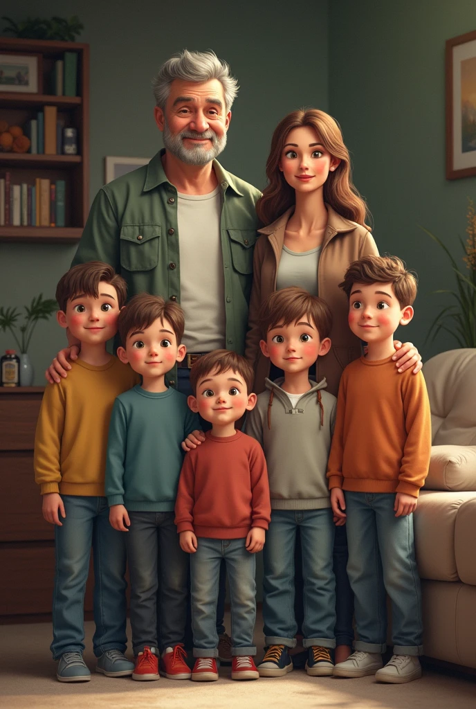 Family photo father mother first son second daughter third son fourth son fifth son