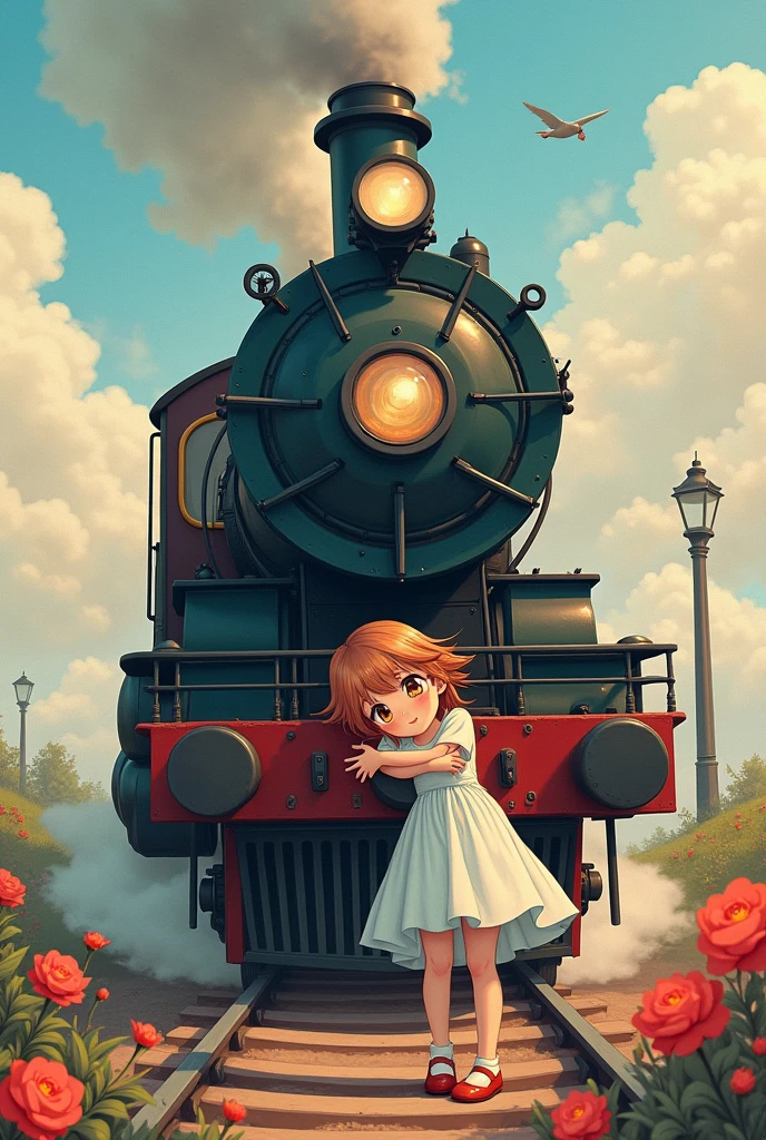 Anime girl kissing a train