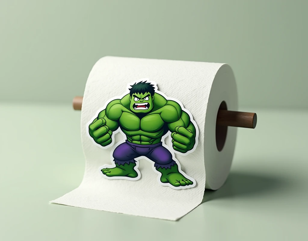 We need a toilet paper folded with a hulk sticker on it