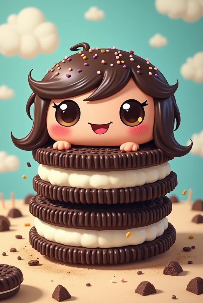 oreo-type stuffed cookie with character for logo