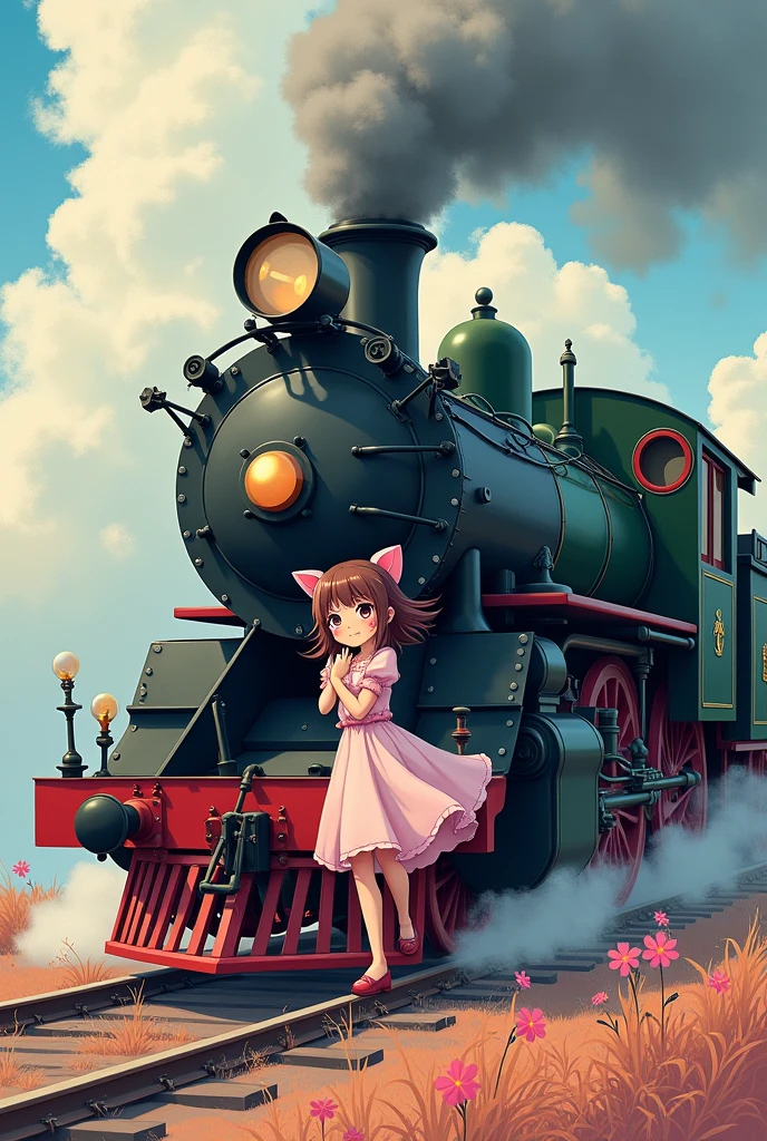 Anime girl kissing a train