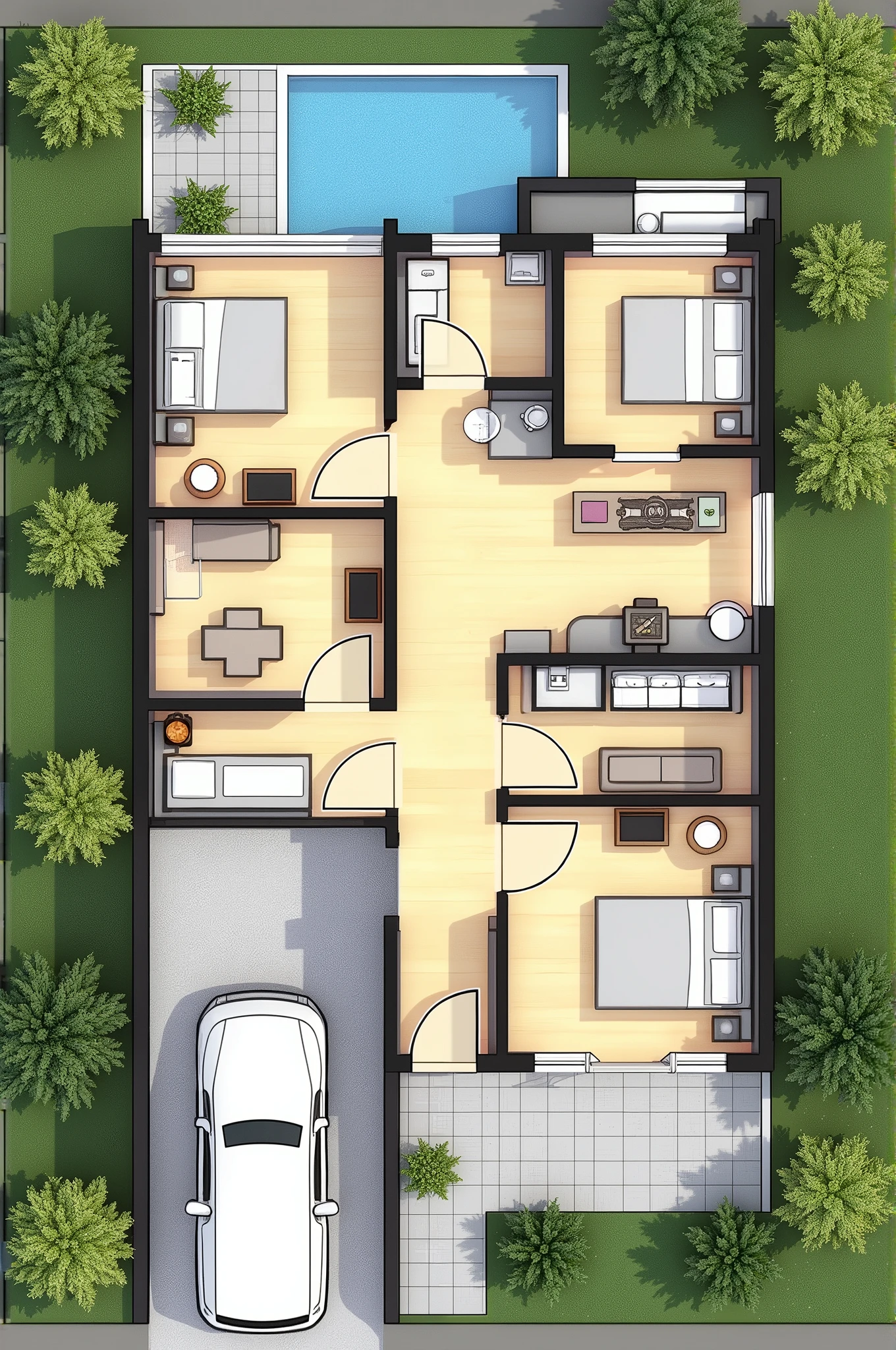 Make a house design in size 20*50
6 room
1 hall
1 kitchen
2 bathroom