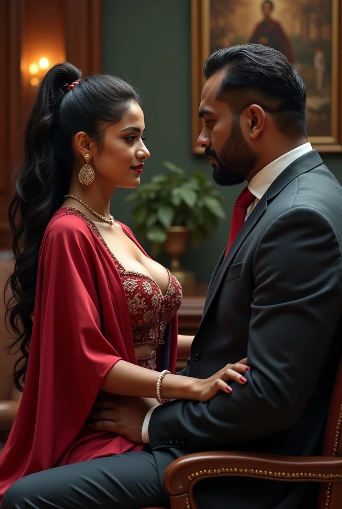 Wearing full body Academic regalia wealthy sri lankan average beautiful girl(big large breasts and butt) sit in chair and sri lankan wealthy age 35 man (software,electrical,garments companies owner)