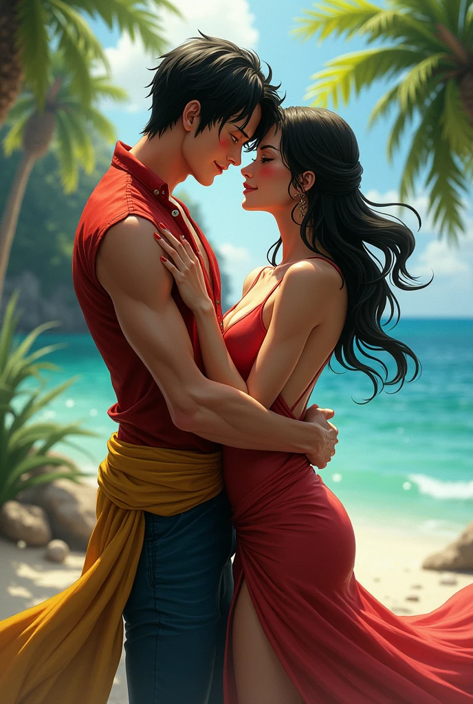 Create me a picture of luffy boa hancok fucks