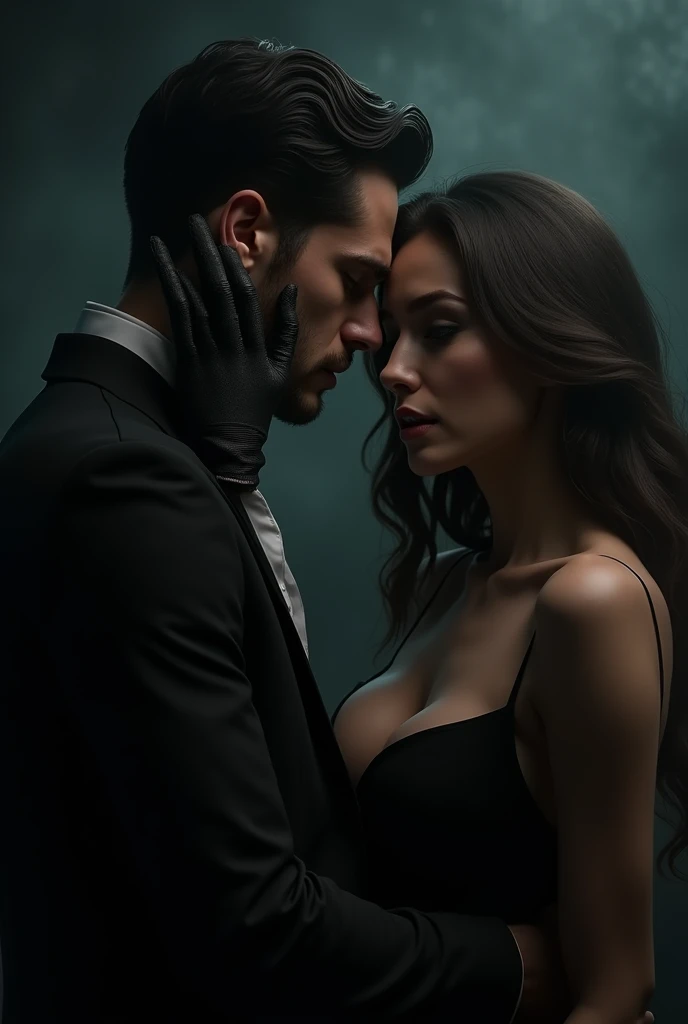 Homme sexy avec des gants qui couvre la bouche d’une femme