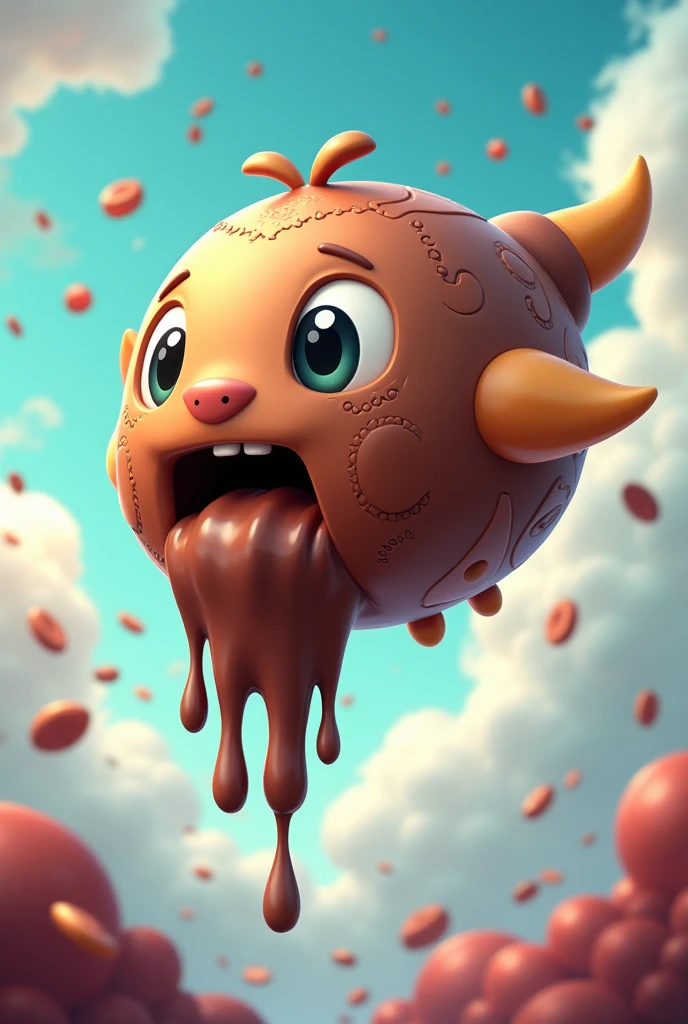 flying object with chocolate oozing out and theme cartoon
