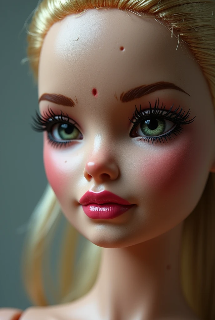 Barbie doll's wrinkled face, withered, jaded, finish