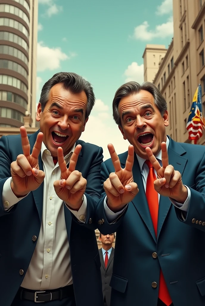 Have Pablo Marçal and Jair Bolsonaro do the lyrics "L" with the hand