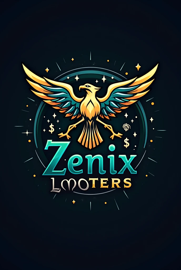 Create a logo with Money and a Cypto Currency with texted 'ZENIX LOOTERS'