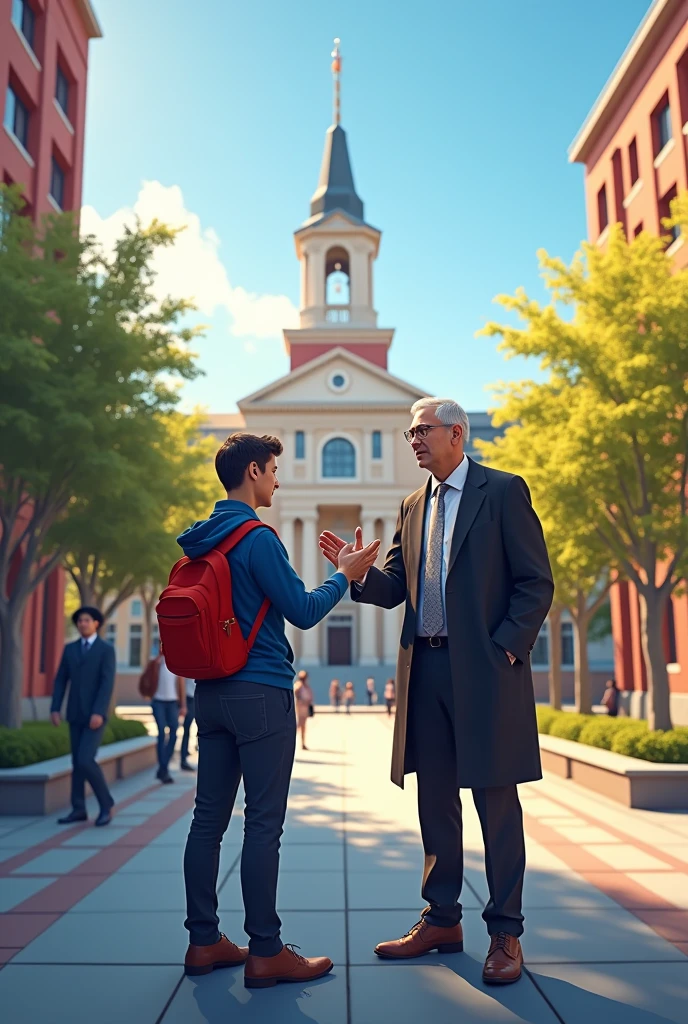 A college faculty telling new student about
College place and college industrial connection