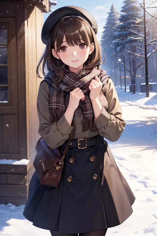 anegasaki nene、Shiny brown hair, short hair, (Beautiful brown eyes、Sparkling eyes, Fine grain)、smile、Ultra-detailed eyes、Very detailed顔, Very detailed目,Cowboy Shot、
((Highest quality)),(超High resolution),(Very detailed),(Detailed Description),((The best CG)),(masterpiece),Very detailedアート,(Art with precise detail:1.5),
Solo Girl,, Brown eyes, Mid-chest, Happy,pea coat,beret,Fluffy scarf,Maxi Skirt ,Outdoor, winter,snow, Highest quality, High resolution, Very detailed, Detailed Background, Perfect lighting