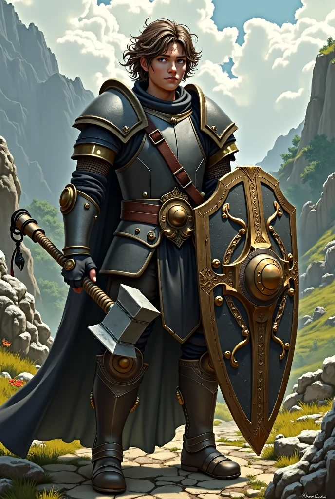 Paladin，youth，Justice is done，Warhammer，Shield，DND，middle Ages，man，Messy long hair，Wanderer
