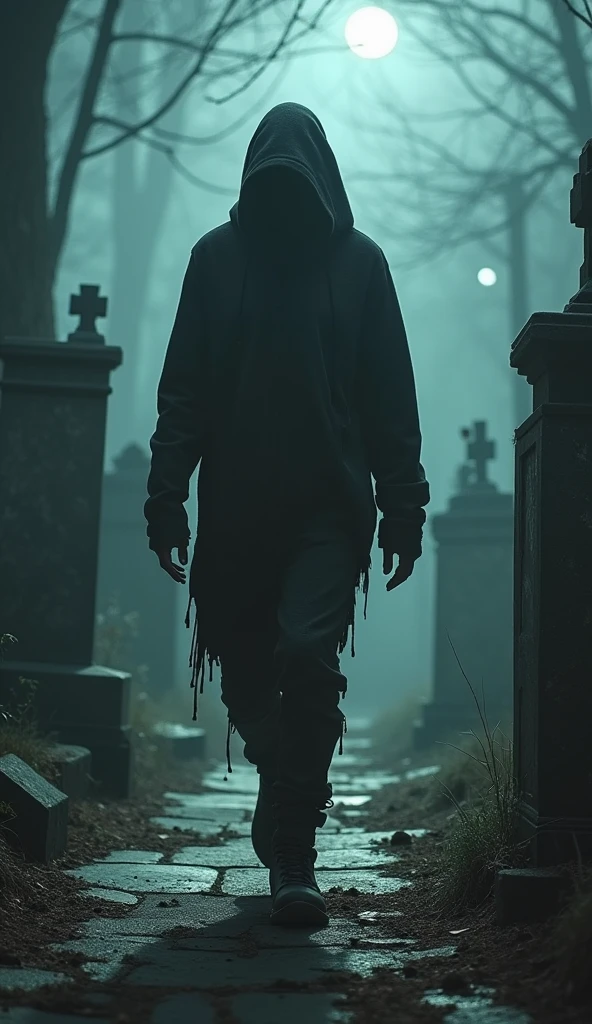 The first appearance of Circuite Man: A headless body is walking near the cemetery, and its clothes are torn.