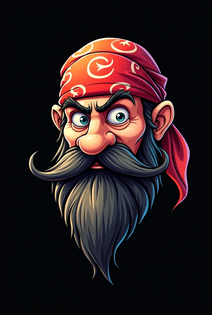 Pirate head,fantasy stil,empty black Background ,bandana,cartoon,urban