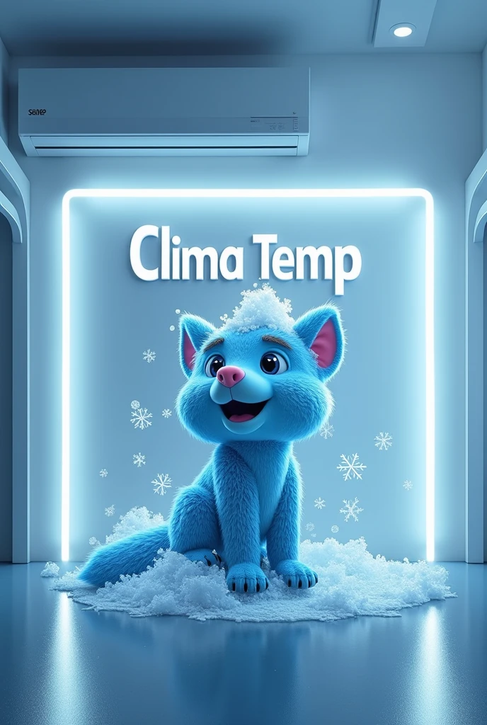 Advertisement for an air conditioning installation and maintenance company called Clima Temp.
no person in the image.
It could be a mascot or animal that ends in cold or comfort..
With a very innovative logo between the name or next to the company name.
Advertisement with a modern look.
I liked this one but where is the company name??
The previous pet can come back?
