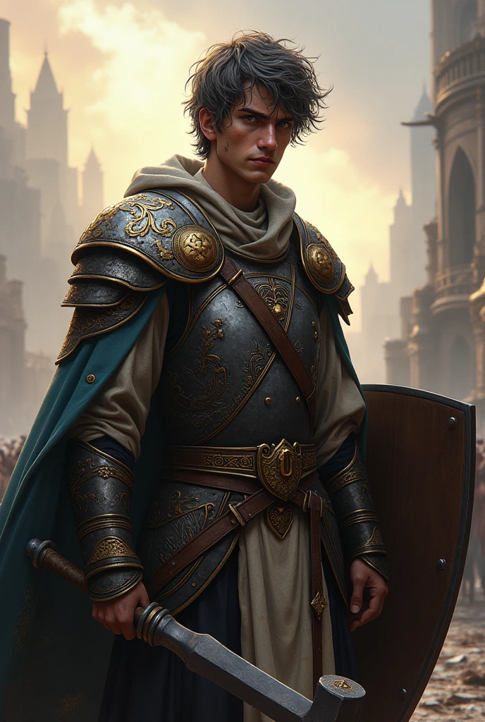 Paladin,youth,Justice is done,Warhammer,Shield,DND,middle Ages,man,#100: Messy Dark Gray Hair,Wanderer,Slightly vicissitudes