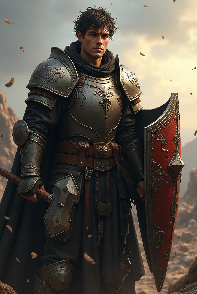 Paladin,youth,Justice is done,Warhammer,Shield,DND,middle Ages,man,#100: Messy Dark Gray Hair,Wanderer,Slightly vicissitudes