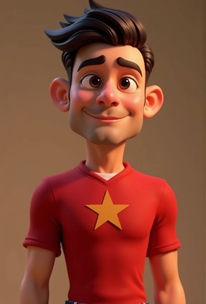 Cartoon character of a man and all red shirt with a star , animation character, stylized character, animation style rendering, 3d stylized, Arnold Maya rendering, Stylized 3D rendering, toon render screenshot, 3d character, 3d character, Stylized 3D rendering, 3D character rendering, cartoon character, Personagem de close up, character posing, (Pixar-style) (master part:1.2) (bokeh) (best qualityer) (skin detailed) (detailed texture) (8k) (Argilla) (cinematic lighting) (sharp focus