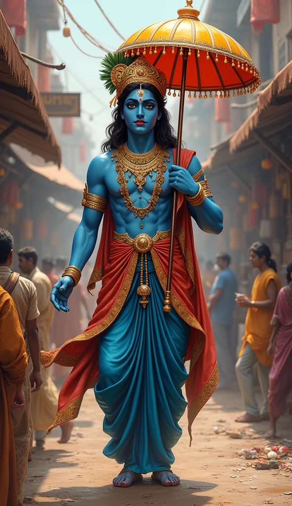 Krishna God image with umbrella in the market