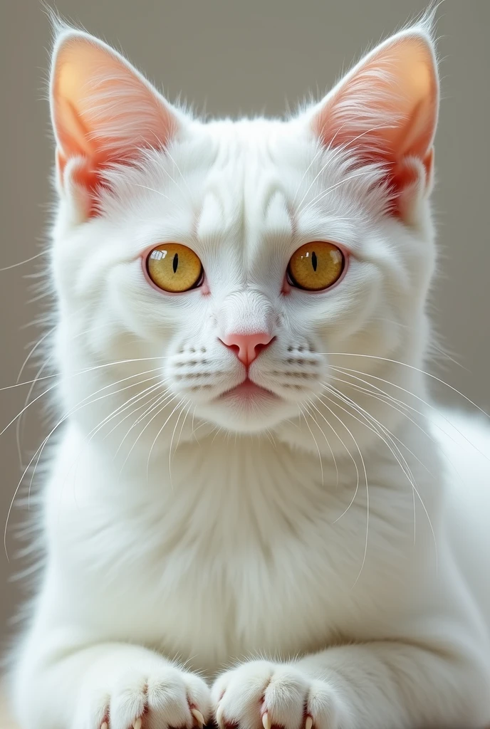 A white cat with yellow eyes