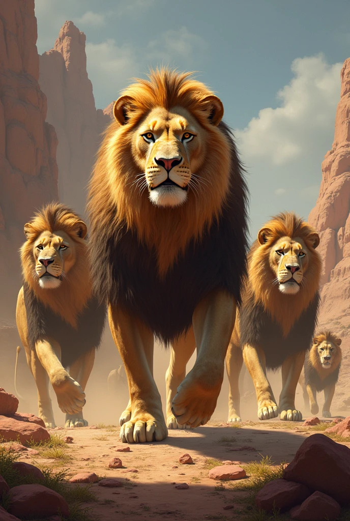 5 lions in one frame
