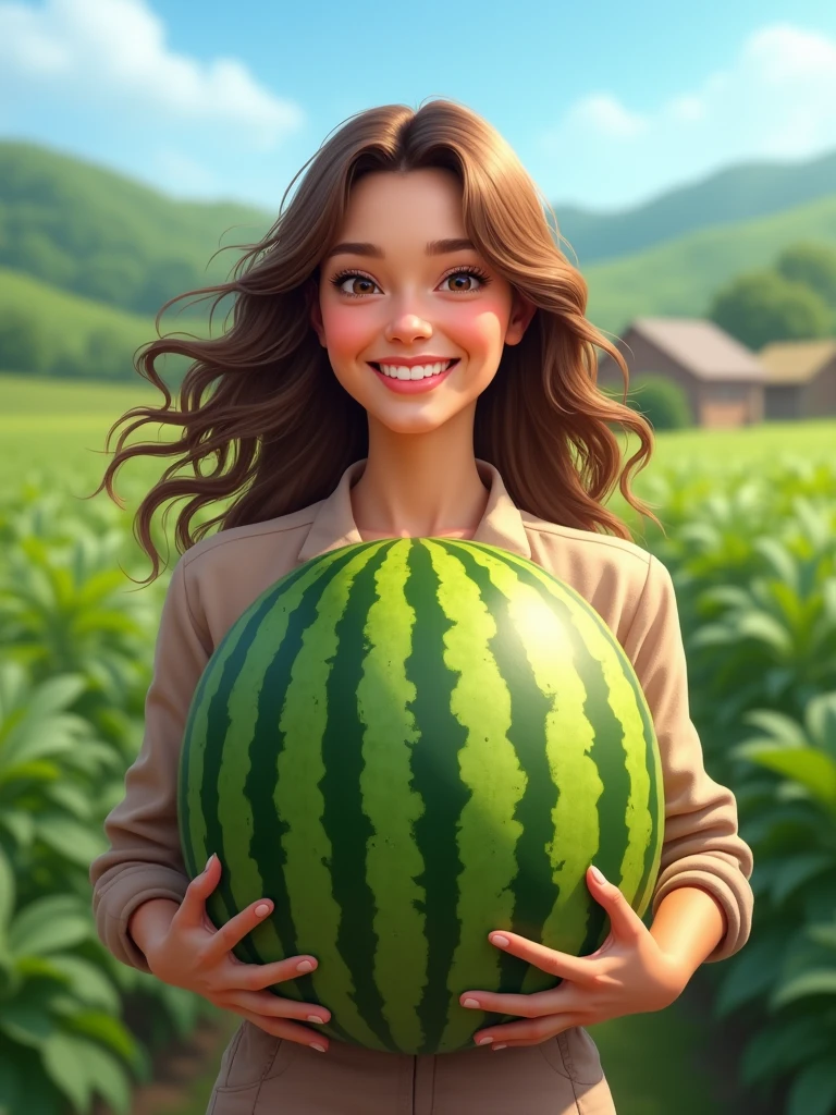woman holding a huge watermelon