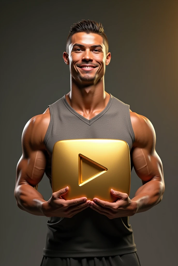cristiano ronaldo gold play button in hands