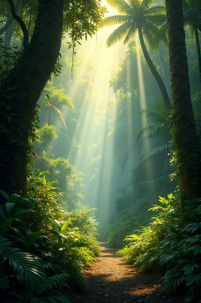 Lush jungle realistic cinematic lighting