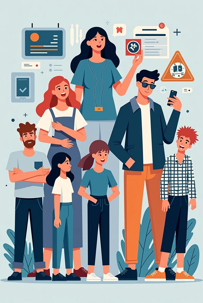 Negative Effects of scamm in social media platforms Targeted the people (simple sticker characters)