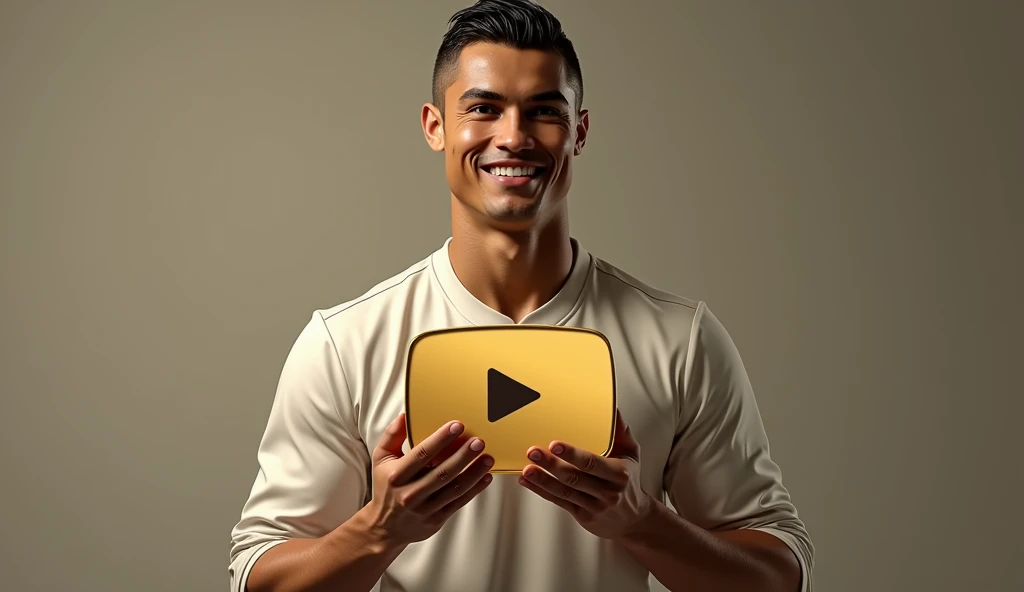cristiano ronaldo gold play button in hands