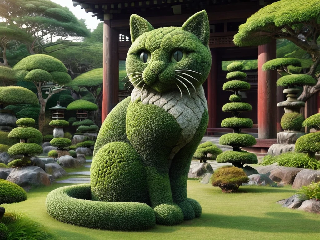 ais-hdgrw cat sitting, Japanese temple garden (masterpiece:1.2), best quality, (hyperdetailed, highest detailed:1.2), high resolution textures