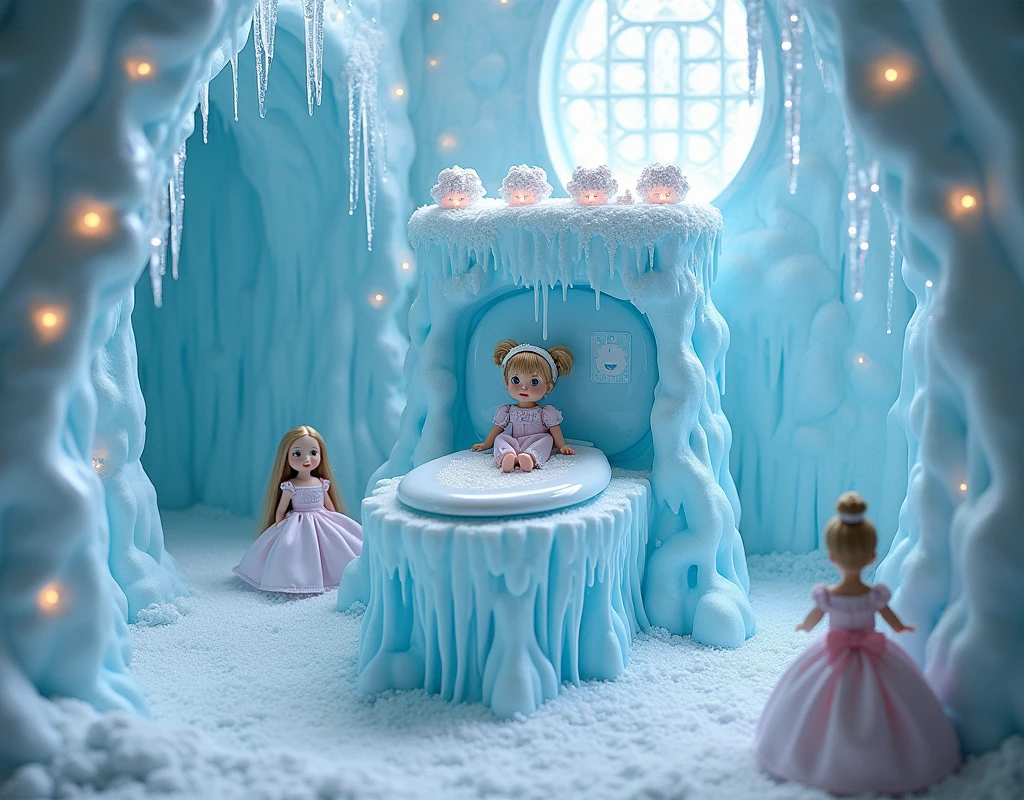 We need a wonderful ice toilet and it should be in one room only and there should be ice all around it and it should be made of dolls.